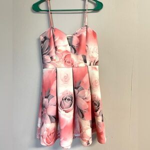 Papaya Floral Pleated Dress